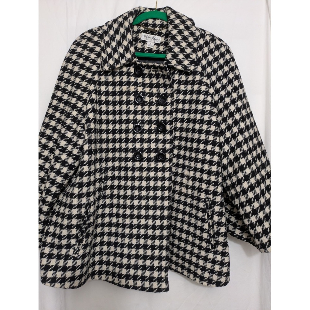 Preston & York Houndstooth Peacoat Jacket Women's Medium Black White